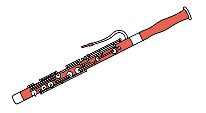 Classical musical woodwind instrument bassoon with intricate keywork and a bocal on a white background for orchestra lovers.