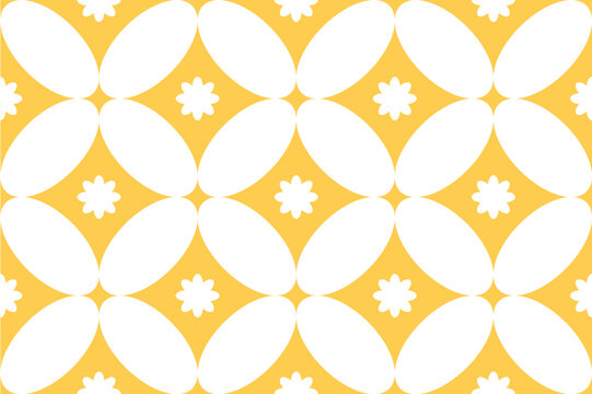 Yellow and White Kawung Batik Seamless Pattern Geometric Floral Vector Background