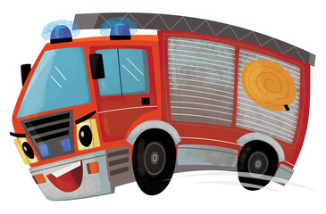 cartoon scene with firetruck fire brigade car heavy duty truck isolated illustration for children © honeyflavour