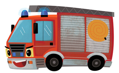 cartoon scene with firetruck fire brigade car heavy duty truck isolated illustration for children © honeyflavour