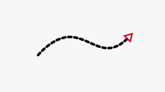 Animated dotted path with red arrowhead motion for infographics and UI line animation 4k video.