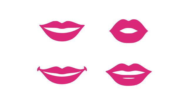 Set of four pink female lip silhouettes, isolated on a transparent background. Perfect for beauty salon branding.