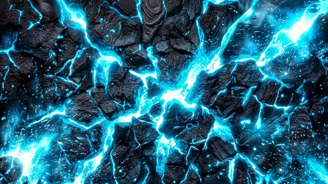 ひび割れた溶岩の隙間から見えるマグマ　青　Magma　Cracked　Glowing　Lava　blue　wallpaper