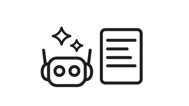 Minimal outline animation showing AI chatbot beside a document. Concept of artificial intelligence, text generation, automated assistance, communication, prompts. Alpha channel