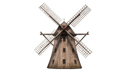 Wooden windmill with four large sails and small windows © Niklas