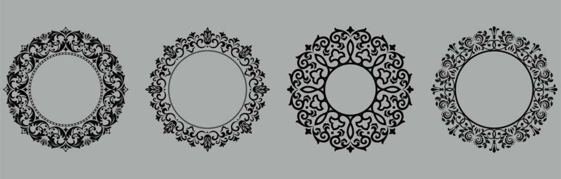 Set of decorative frames Elegant vector element for design in Eastern style, place for text. Floral black and gray frames. Lace illustration for invitations and greeting cards