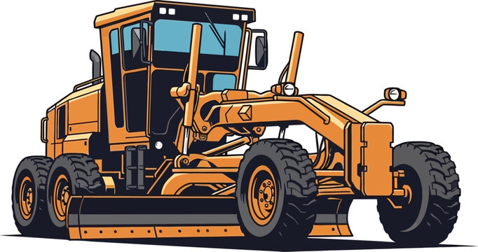 Heavy Duty Motor Grader Construction Vehicle Vector Illustration Front 3/4 View