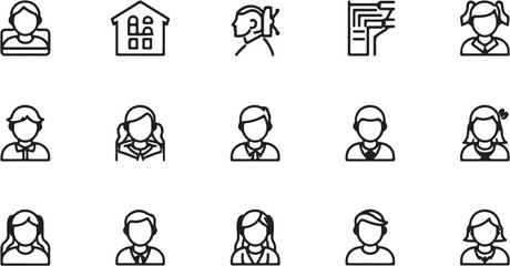 Fototapeta premium Diverse group of people in minimalist black and white illustrations.