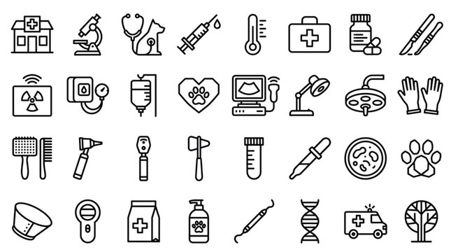 Collection of veterinary medical icons and symbols.