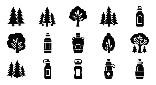 Set of maple syrup and forest tree vector icons.