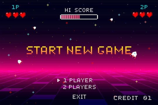 Start new game by selecting a player or exiting the game's main menu. Modern trendy game background with lighting effect. Vector illustration