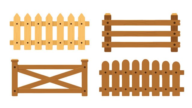 Set of wooden fence designs isolated on white background