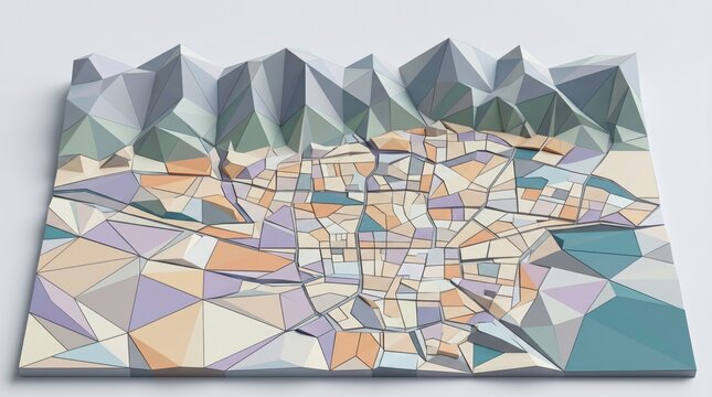 Opened ingredient"Abstract Geometric Low Poly 3D Map of Tehran City with Mountains"