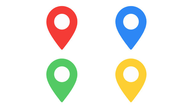 Colorful map pin location marker icons on white background