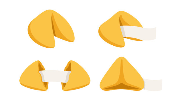 Fortune cookie set with paper message strips in vector style
