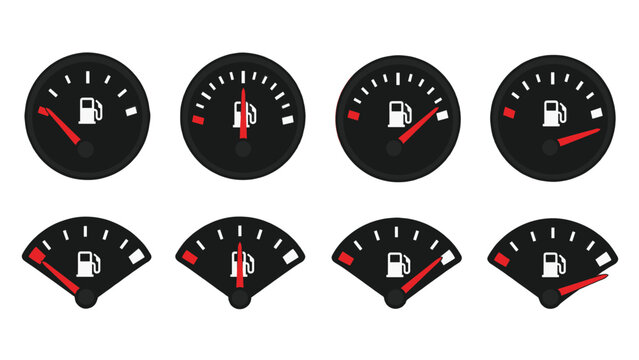 Set of fuel gauge indicators with different petrol levels
