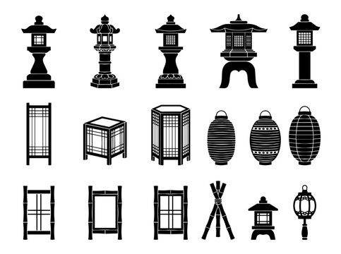 Japanese Lanterns Vector Collection - Traditional Asian Stone and Paper Lamp Silhouettes