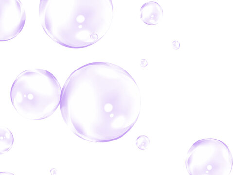 Purple Bubbles, Floating Spheres, Transparent Orbs, Shimmering Violet Vector Graphics