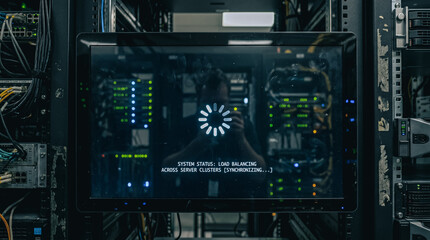 Fototapeta premium Load balancing status on a monitor in a server room