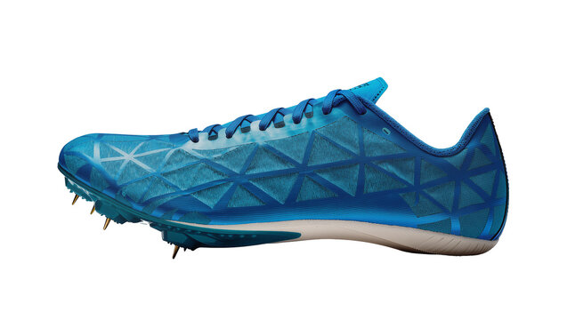 Blue athletic track running spikes shoe with white sole