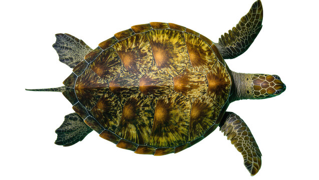 Green sea turtle with patterned shell and flippers