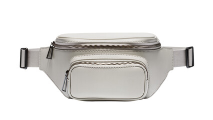 White leather fanny pack with multiple zippered pockets and adjustable strap © Niklas