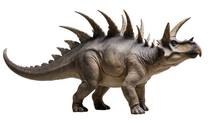 Fototapeta premium Spiky dinosaur with horns and plates on back