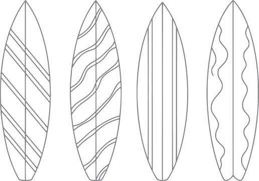 Four surfboards with different line pattern
