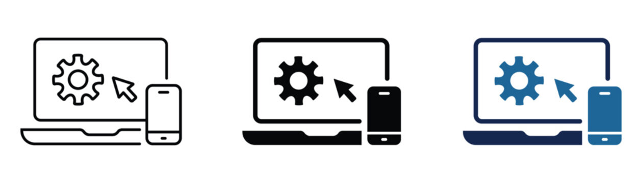 Responsive Web UI Design Laptop Smartphone and Gear Settings Interface Configuration Vector Icons