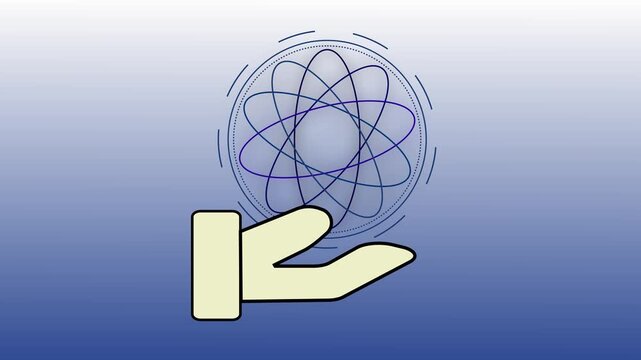  a central nucleus surrounded by orbiting electrons in a simple schematic diagram.
