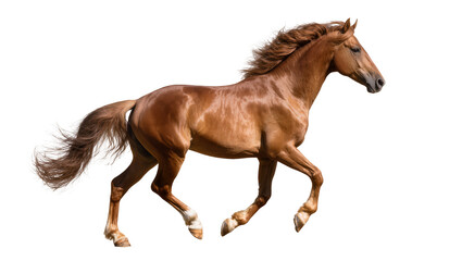 Brown horse with flowing mane and tail in motion © Niklas