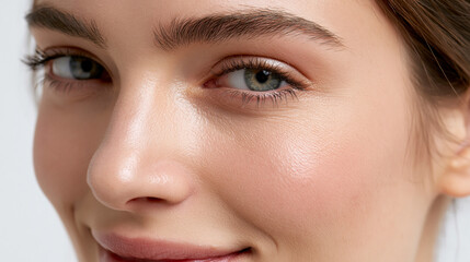 Fototapeta premium Close up portrait of young woman face with natural skin