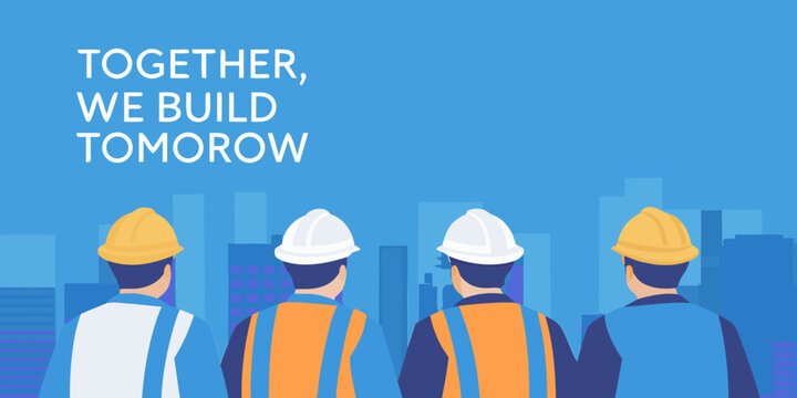 Construction workers with hard hats and vests vector illustration