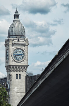 Iconic clock tower of Gare de Lyon station in Paris, France