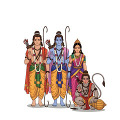 Obraz premium Hindu deities Rama, Lakshmana, Sita, and Hanuman celebrate Jhulan Yatra festival