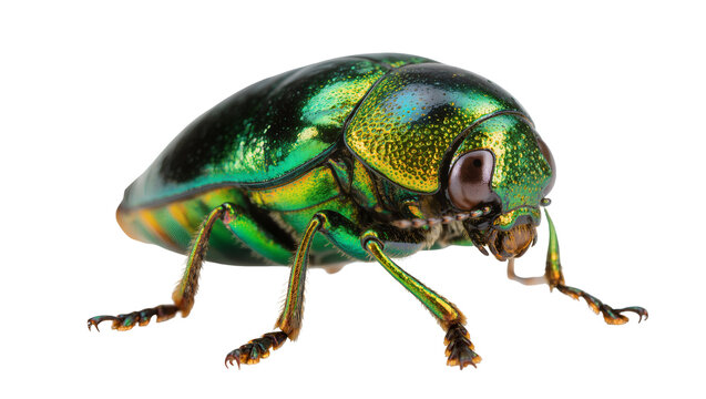 Metallic green jewel beetle with iridescent exoskeleton
