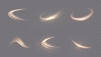 Warm, golden magic slash effects with soft, glowing, curved energy lines, swirl trails, and dynamic arcs.  © Valeriia