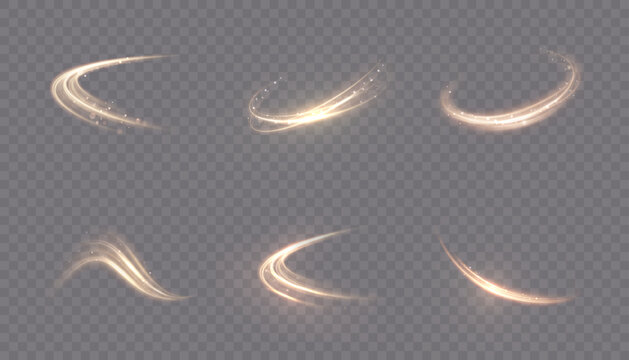 Warm, golden magic slash effects with soft, glowing, curved energy lines, swirl trails, and dynamic arcs. 