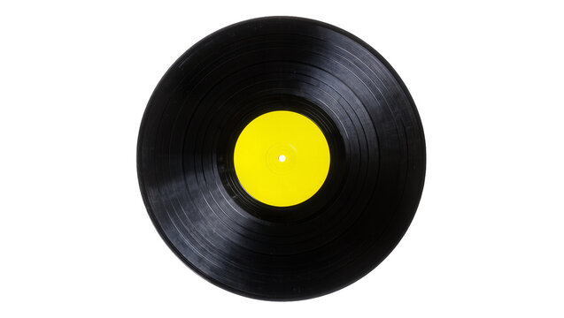 Black vinyl record with yellow label
