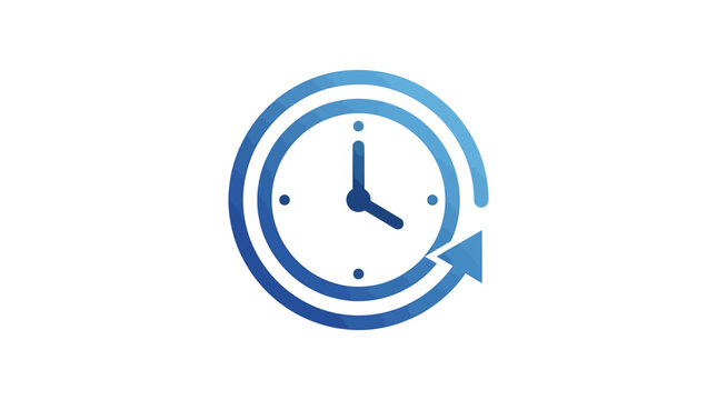 A minimalist stopwatch clock logo featuring a circular design with a blue gradient and arrow on a white background for logging purposes