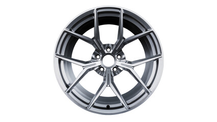 Obraz premium Polished silver alloy car wheel with ten spokes