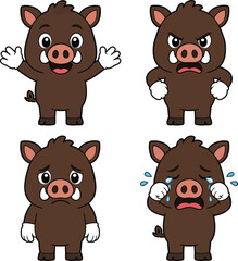 Fototapeta premium Cute Cartoon Pig Characters with Different Expressions.