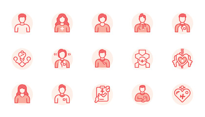 Obraz premium Medical Personnel and Healthcare Professional Avatar Icon Set Flat Vector Design