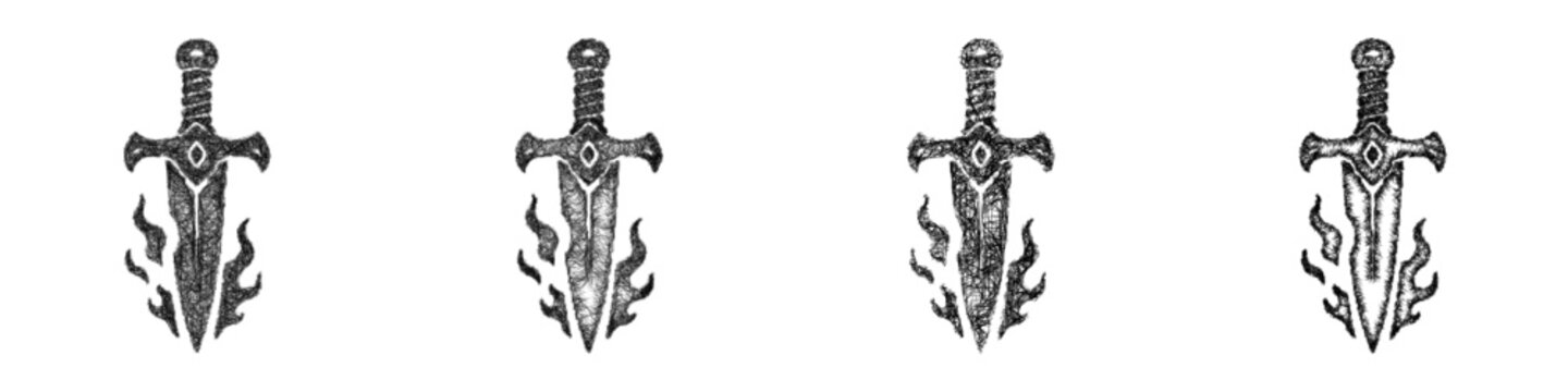 Sketch black and white cursed dagger icon design set