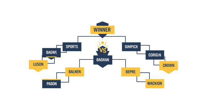 Modern Tournament Bracket Infographic Template for Esports and Sports Competitions, Professional Playoff Chart with Winner and VS Icons