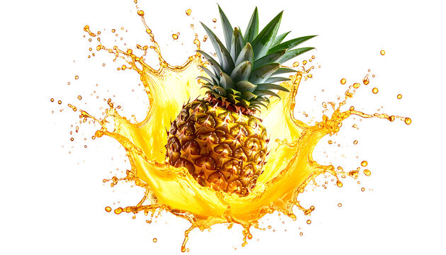 Fresh Pineapple Splashing into Yellow Juice.