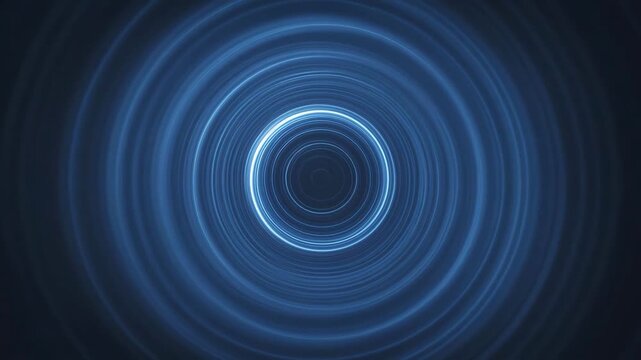 Concentric blue light rings in abstract style on a dark backdrop, conveying a concept of motion and energy flow