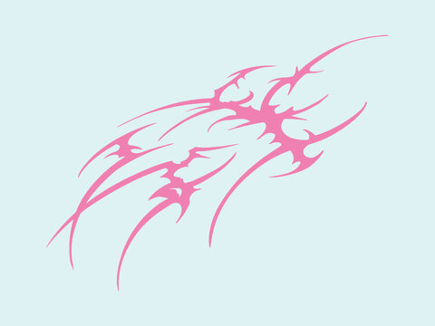 Pastel pink cyber goth neo tribal spike graphic illustration. Abstract sharp liquid blades and organic geometric line art layout isolated on a clean light blue background