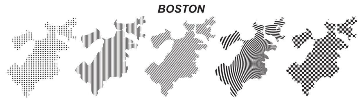 Boston map infographic design element, black abstract geometric pattern style Boston country landscape outline shape vector illustration