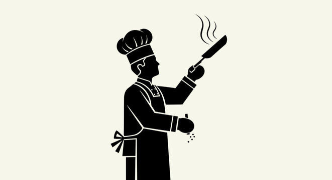 Chef cooking with a frying pan illustration.